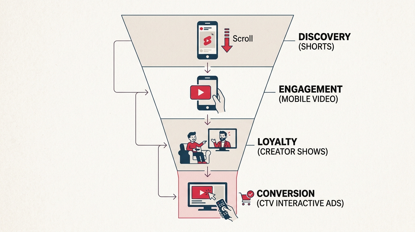 A funnel diagram showing the transition from short-form discovery to long-form CTV conversion.