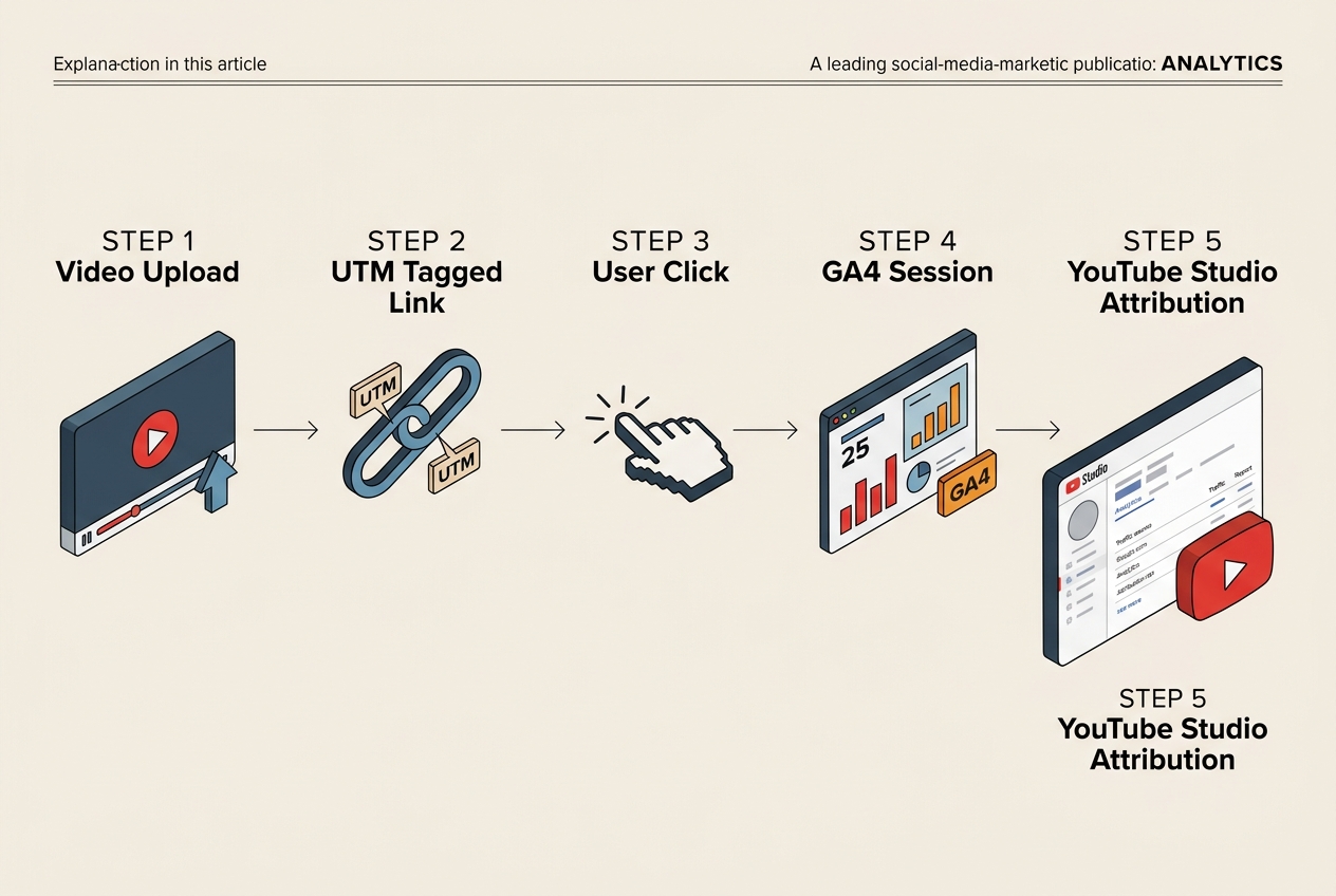 Flowchart illustrating the UTM tagging process from video upload to data attribution.