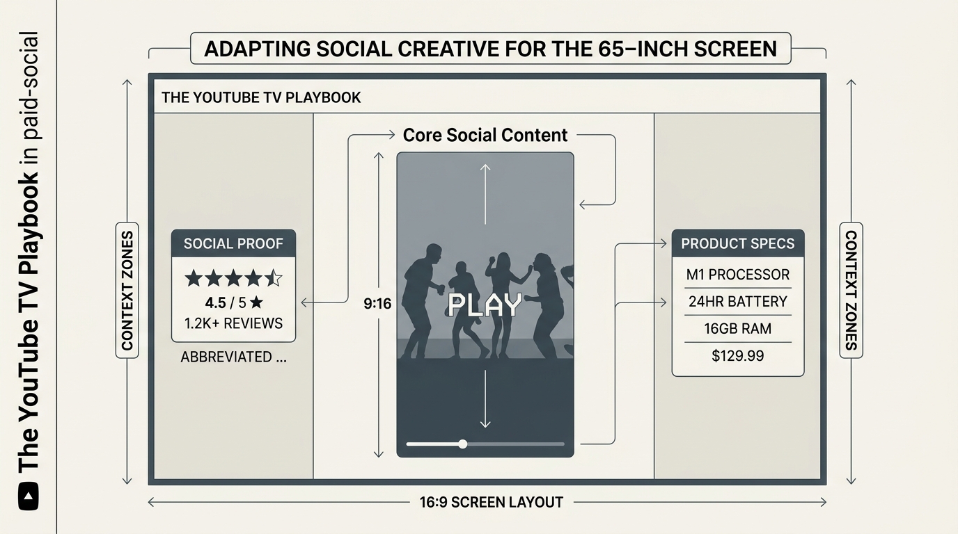A diagram showing how to utilize the side pillars of a 16:9 screen when repurposing vertical video.